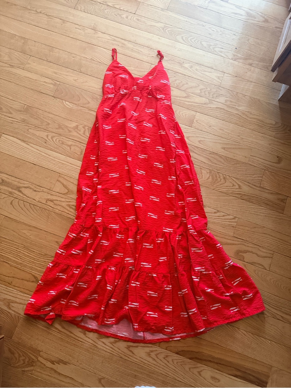 Sundress Red V-Neck Tiered Maxi Dress - Lightweight Summer Style